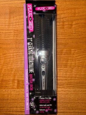 Plugged In 1” Ceramic Tourmaline Brush Iron - Straightens, Curls, and Volumizes
